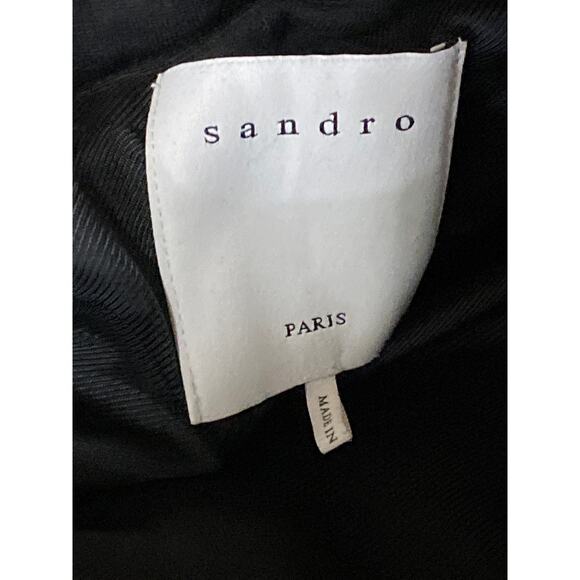 Sandro Womens Black Wool Striped Long Sleeve Hooded Hoodie Long Coat Jacket US 6 - Picture 4 of 5